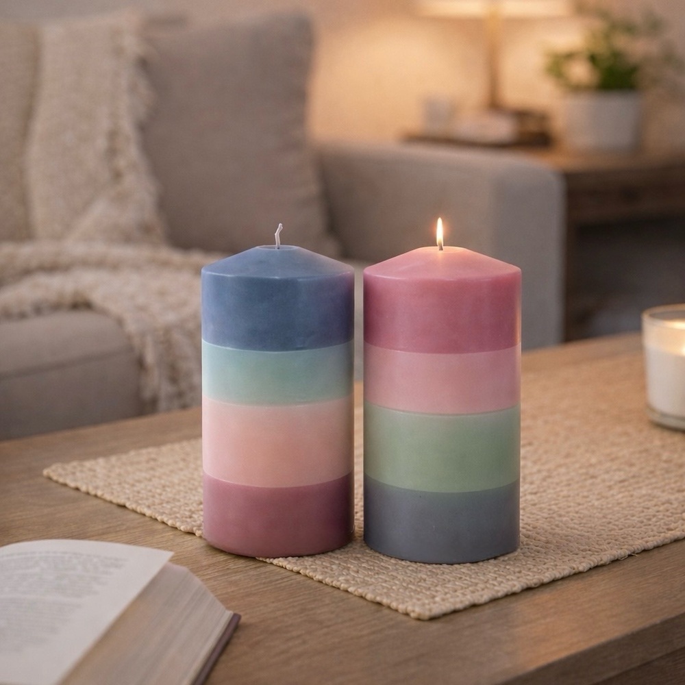 Nordic Style Scandinavian Pastel Pillar Candles | Set of 2 | Modern Home Décor